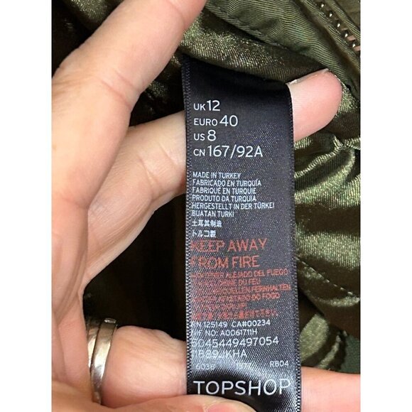 Topshop army green satin bomber jacket womens sz 8 GUC - Picture 4 of 8